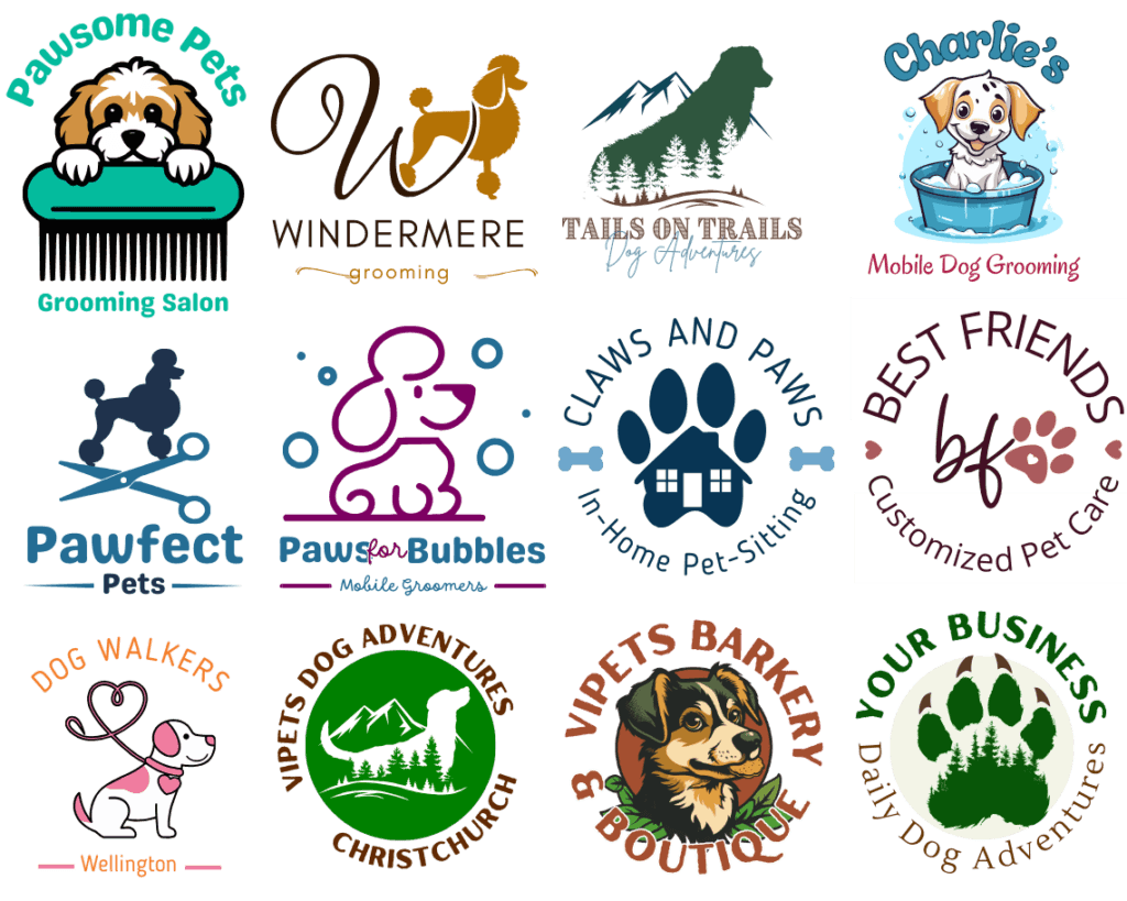 Image depicting dog walker, pet groomer, pet sitter, pet store and other pet business premade logo templates