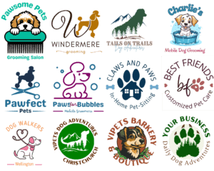 Image depicting dog walker, pet groomer, pet sitter, pet store and other pet business premade logo templates